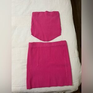 Pink Strapless Top and Skirt Set